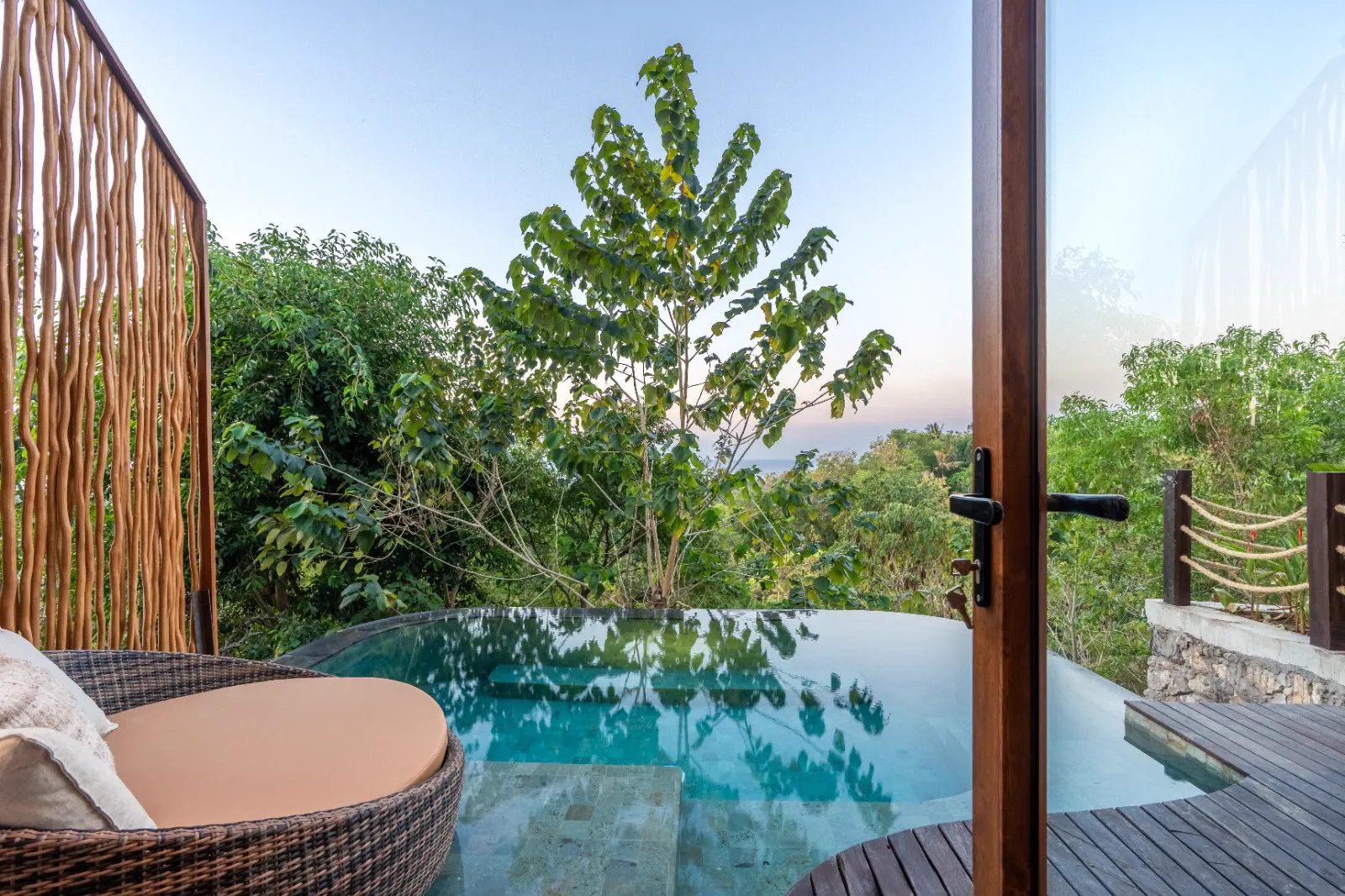 Private plunge pool with daybed at Villa One